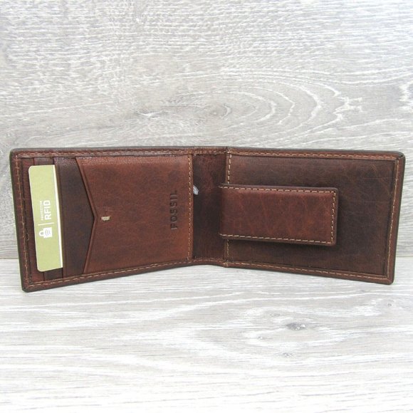 Fossil Allen RFID Magnetic Front Pocket Bifold Moneyclip Mens Wallet Brown NEW - Picture 6 of 11
